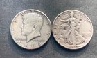 2 Silver Half Dollars  90% Silver  1946, 1964.   Free Shipping.