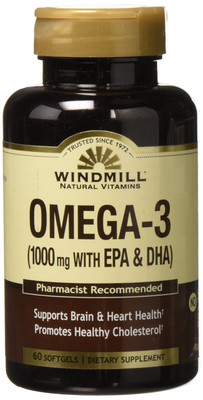 Windmill Omega 3 Fish Oil 1000 mg 60 Softgels Dietary Supplement Pack