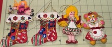 4 Handmade Bucilla Felt Beaded Sequin Ornaments 2 Stockings, Bear  Goldilocks
