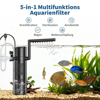 5-in-1 Aquarium Innenfilter mit UV lamp Aquarium Filterpumpe Einstellbarer Pumpe