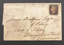 QV GB SG 1 1d Penny Black TF Cover Edinburgh Plate 2 Red Maltese Cross MX