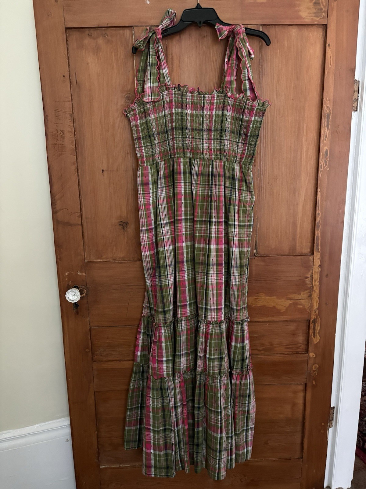 NWT Crown & Ivy Olive Wahoo Plaid Smocked Maxi Dress Sundress XL