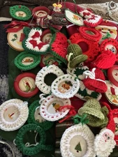 Lot Of 30 Vtg Most Handmade Crochet Yarn Christmas Tree Ornaments