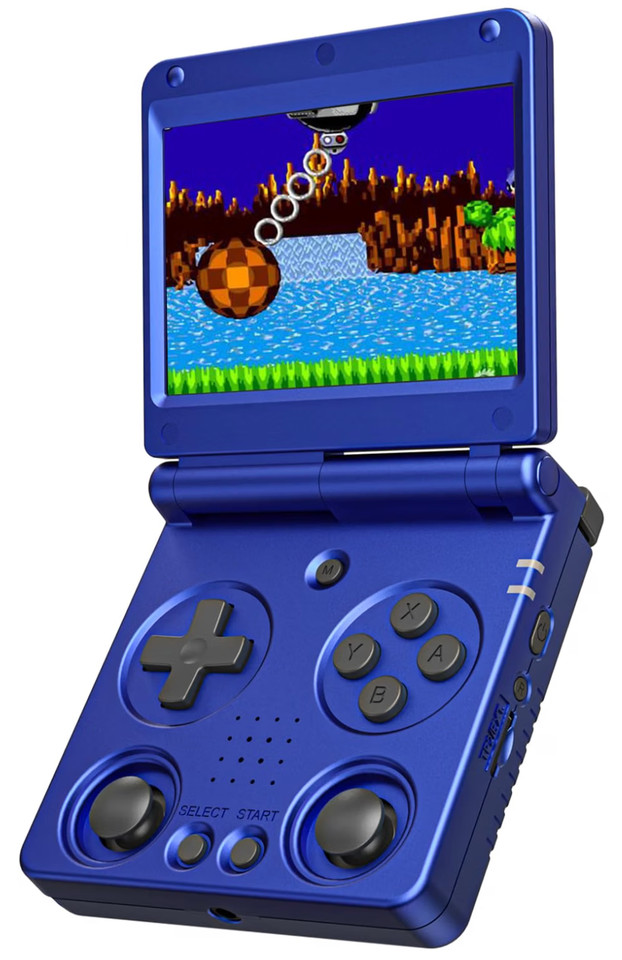 The RG34XXSP is a flip/clamshell retro handheld from Anbernic — a legitimately well-regarded brand among retro gaming enthusiasts, and the Game Boy SP form factor makes it extra nostalgic and giftable.