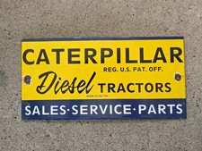 COLLECTIBLE VINTAGE CATERPILLAR DIESEL TRACTORS PORCELAIN SIGN 10"x5"