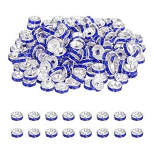 8mm Rondelle Spacer Bead, 200 Pcs Rhinestone Loose Bead, Silver/Dark Blue