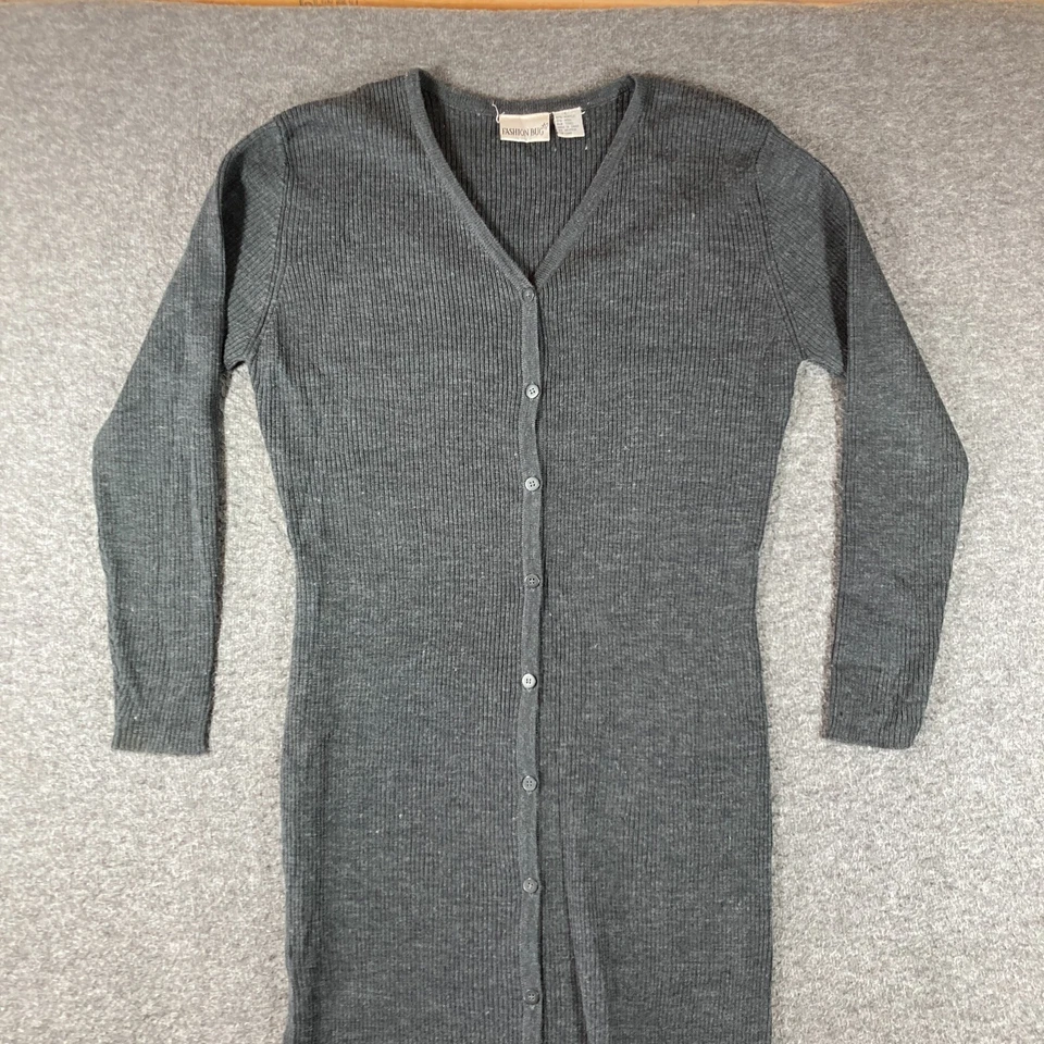 Vintage Fashion Bug Ribbed Wool Blend Maxi Dress Womens Large L Gray Minimalist - Image 2 of 4