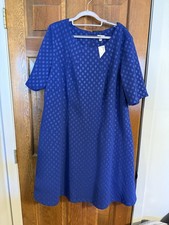 New Avenue Blue Polka Dot Round Neck Short Sleeve Stretch Dress size 22/24 NWT