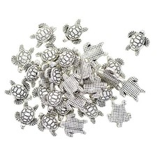 50PCS Small Antique Silver Animal Turtle Charm Beads Spacer