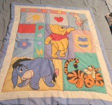 Vintage Winnie the Pooh Crib Comforter Baby Blanket Eeyore Piglet Tigger Blue
