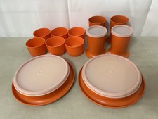 Vintage Tupperware Bowls And Cups Kids Snack Sun Flower Fun Orange