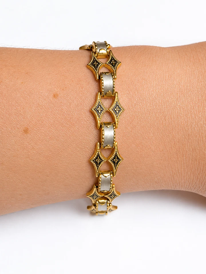 Bracelet Damasquiné Toledo Vintage Raffiné Nacre Doré 19,5 cm Damascene Bracelet - Photo 1/4