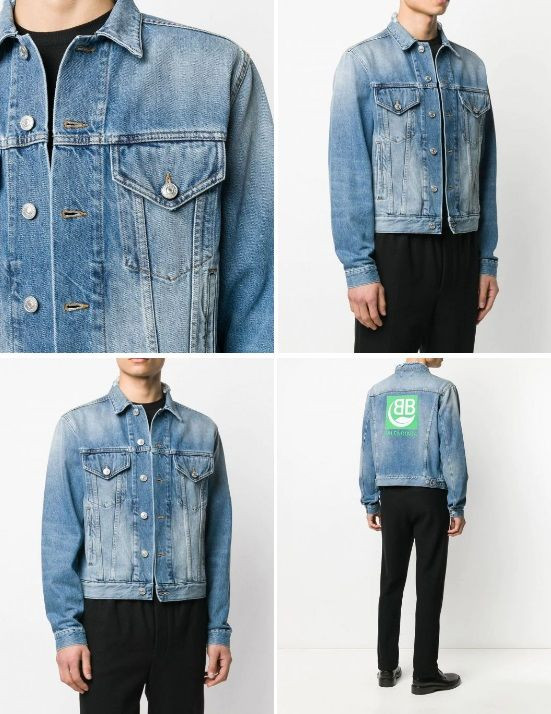 Balenciaga Washed Denim Jacket in Blue Green with BB Logo 46 Balenciaga Washed Denim Jacket in Blue Green with BB Logo 46