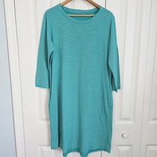 Fresh Produce Aqua Striped Cotton Shift Dress Size L 3/4 Sleeve Pockets Casual