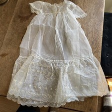Vintage Baby Girl Dress Sheer WhiteEmbroidery Long