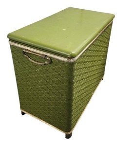 Vtg Golden Dolphin Woven Vinyl Bath Hamper Storage Chest Mid-Century Green