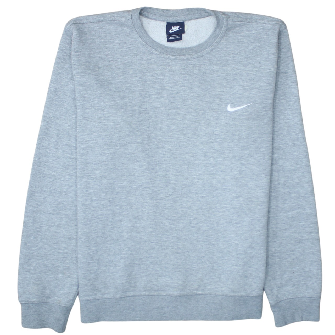 Nike Mens Sweatshirt Grey Fleece Crew Neck Embroidered Swoosh Logo Pullover L