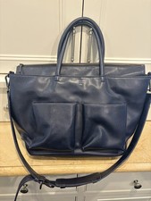 Matt  Nat Navy Blue Vegan Leather Messenger Diaper Bag