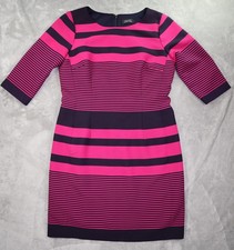 Tahari Arthur S. Levine Dress Women's 12 Pink Navy Striped Sheath Lined Back Zip