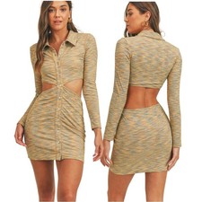 SALE: MABLE size M Kiera Side Cut Out Y2K Multicolor Button Long Sleeve Dress