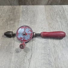 Vintage Red Egg Beater Hand Drill, Hand Crank Tool Made In USA - As Is