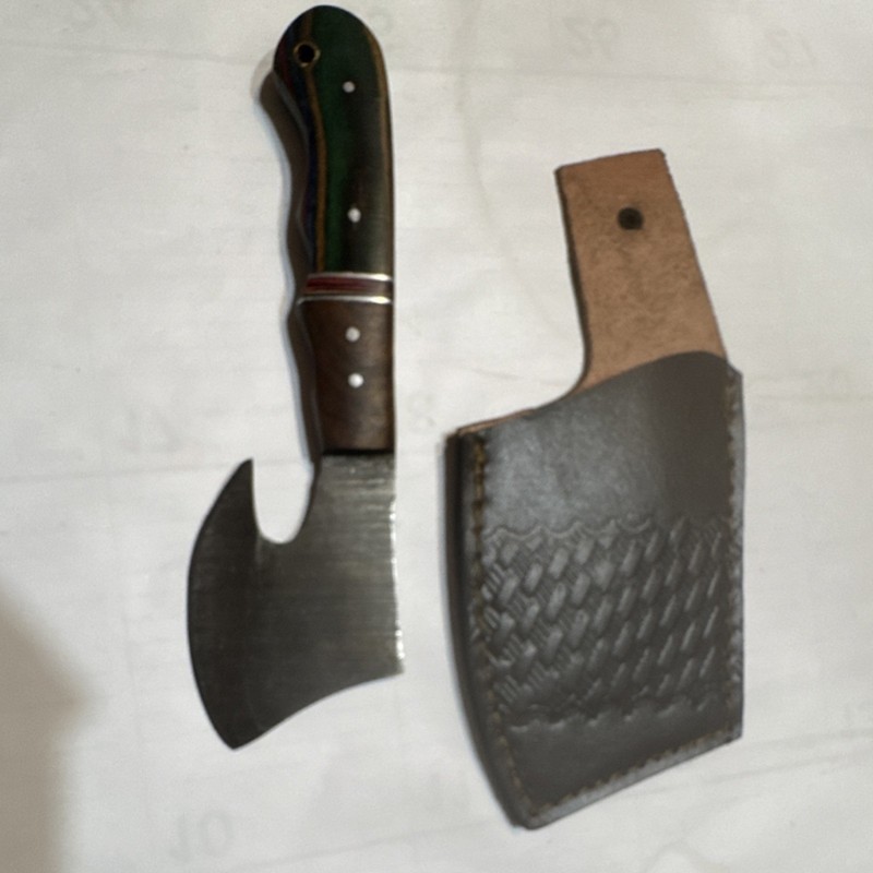 Handmade Damascus Steel Skinning Knife Wood Handle Full Tang Leather Sheath