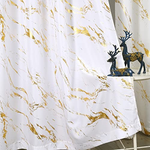  Gold Foil Print Linen Textured Curtains 52"W x 84"L (Pack of 2) Off White/Gold thumbnail 5