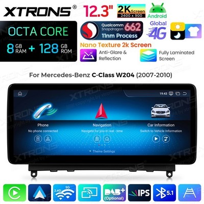12,3'' Autoradio Für Mercedes C-Klasse W204 NTG4.0 Qualcomm 8-kern 8+128G 2K QHD