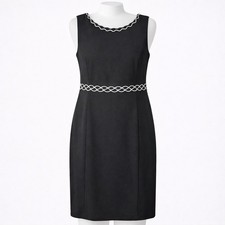 Ann Taylor Black White Dress Sleeveless Scalloped M Minimalist Classic Cocktail