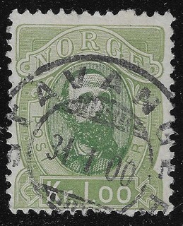 Norwegen Mi. 32 mit Ausfall einer Nadel im Zähnungskamm 4. Reihe von rechts
