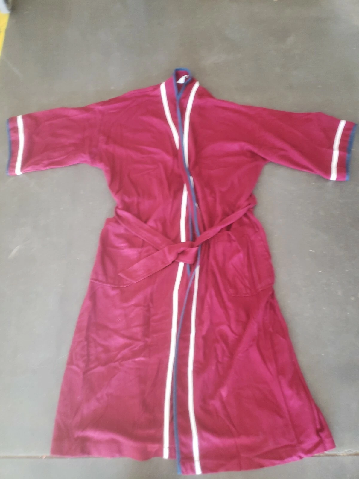 VTG Christian Dior Men's Robe teddy Feel One Sz Maroon Red USA TIE/BELT