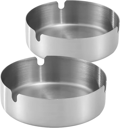 Ashtray Stainless Steel Cigarette Ashtray Ash Tray for Cigarettes 2 Pack (Silver - Picture 9 of 12