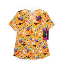 ScrubStar Womens XL Halloween Scary Sweets Desserts Donuts Ice Cream Scrub Top