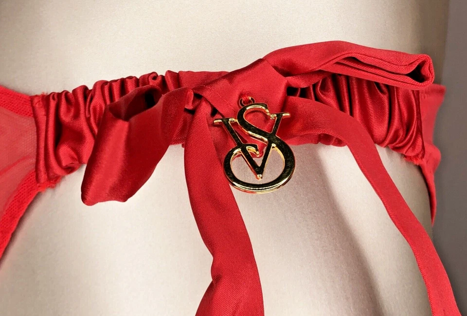 Victoria's Secret Muy Sexy Nuevo con Etiquetas XXL Rojo Satinado Bikini Panty Lazos Logo Malla Foto 3 de 4