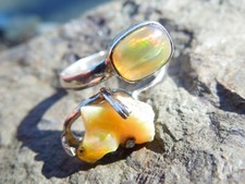 Sterling Silver Organic Polished Ethiopian Opal Bypass Adjustable Ring, Sz 7