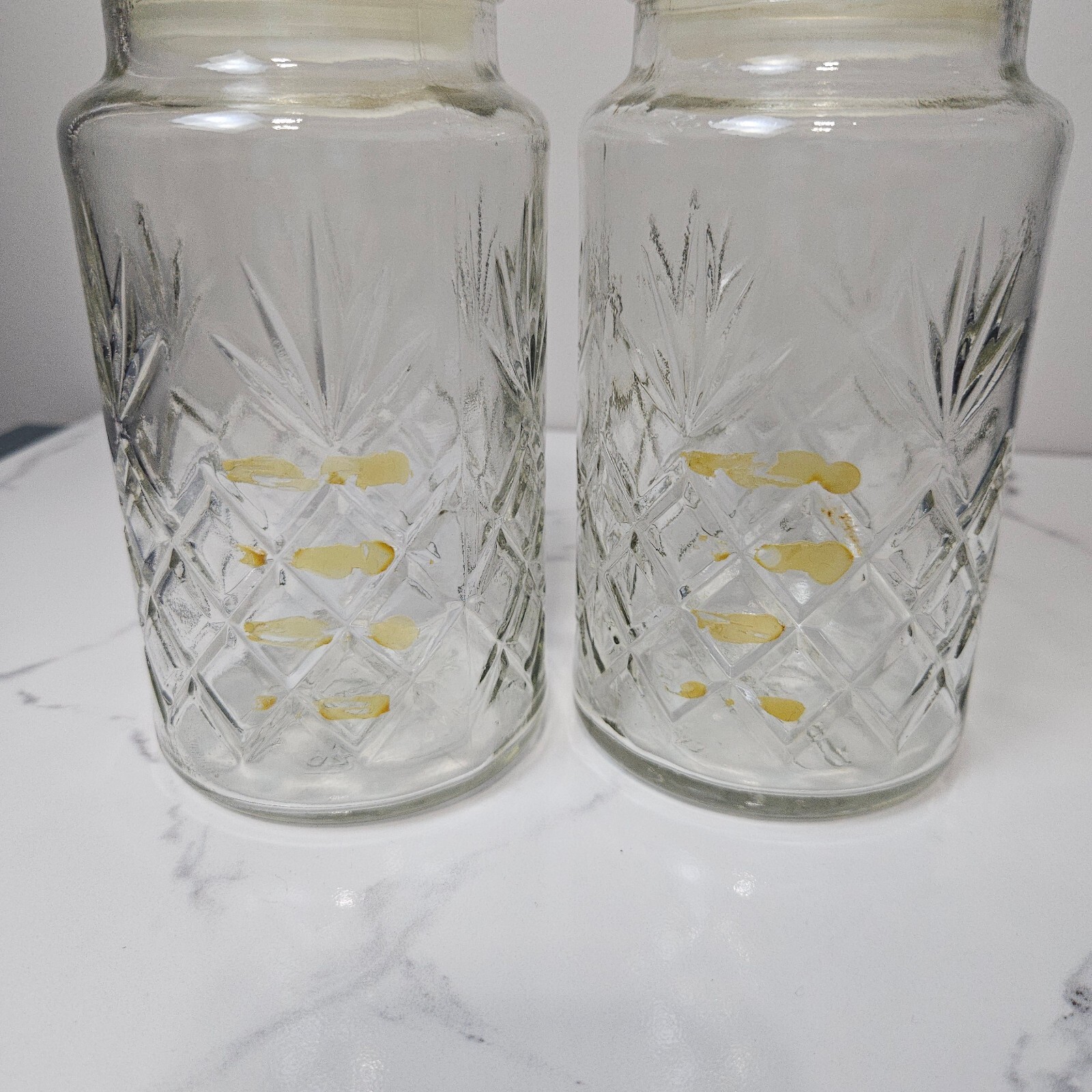 Planters 1983 Mr. Peanut Clear Glass Canister Jar with Lid Logo Bottom Set of 2