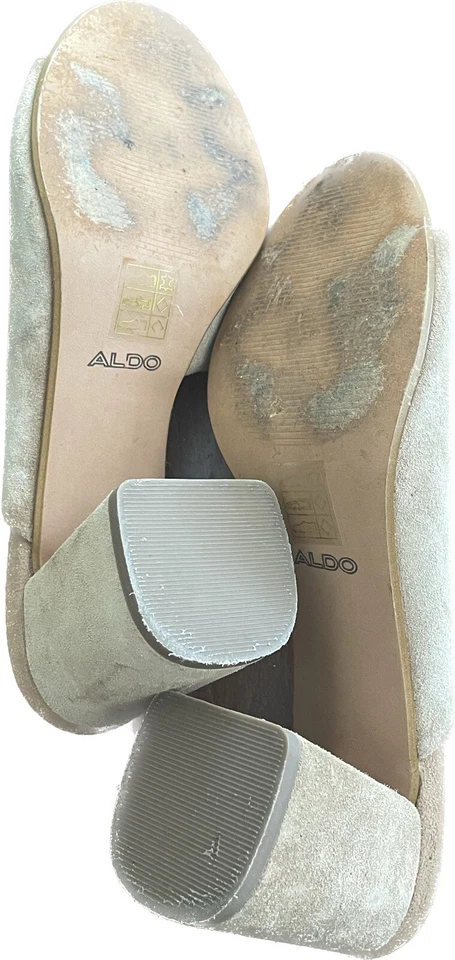 Женские сандалии-шлепанцы Aldo размер 8,5 желтовато-коричневые замшевые коренастый каблук 2,5 дюйма с открытым носком - Изображение 4 из 4