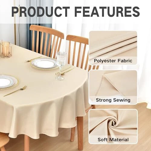 Oval Tablecloth 60x84 Inch Polyester Fabric Table Cloth Oval-60X84 Inch Beige - Image 4 of 4