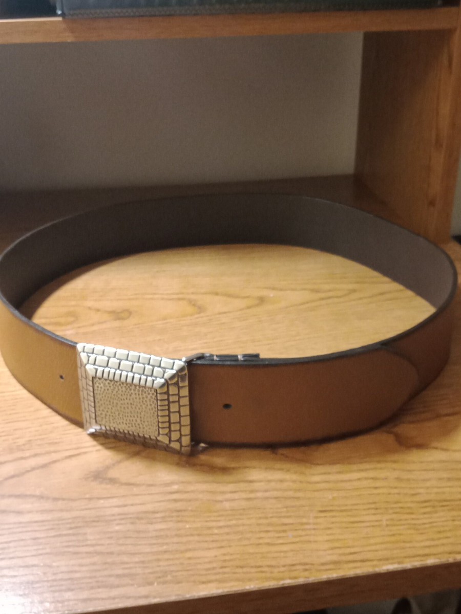 Chico\'s Leather Woven Belt Size M Brown Large Buckle Womens Chico\ main image 3