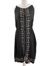 Knox Rose M Black Dress Embroidered Spaghetti Straps Button Front Crochet Hem