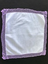 VINTAGE WHITE WITH HAND CROCHET PURPLE TRIM LADIES' HANKIE/HANDKERCHIEF