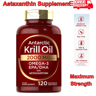 Antarctic Krill Oil 2000 mg 120 Softgels | Omega-3 EPA, DHA, with Astaxanthin