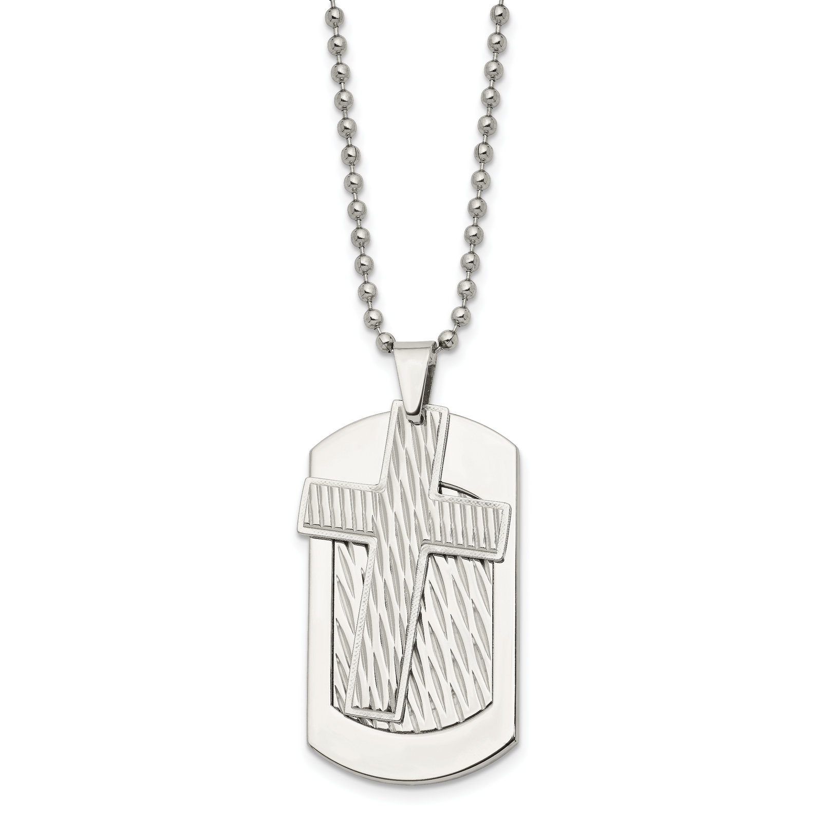 Chisel Stnls Steel and Textured 2 Piece Cross Dog Tag Ball Chain Necklace 24