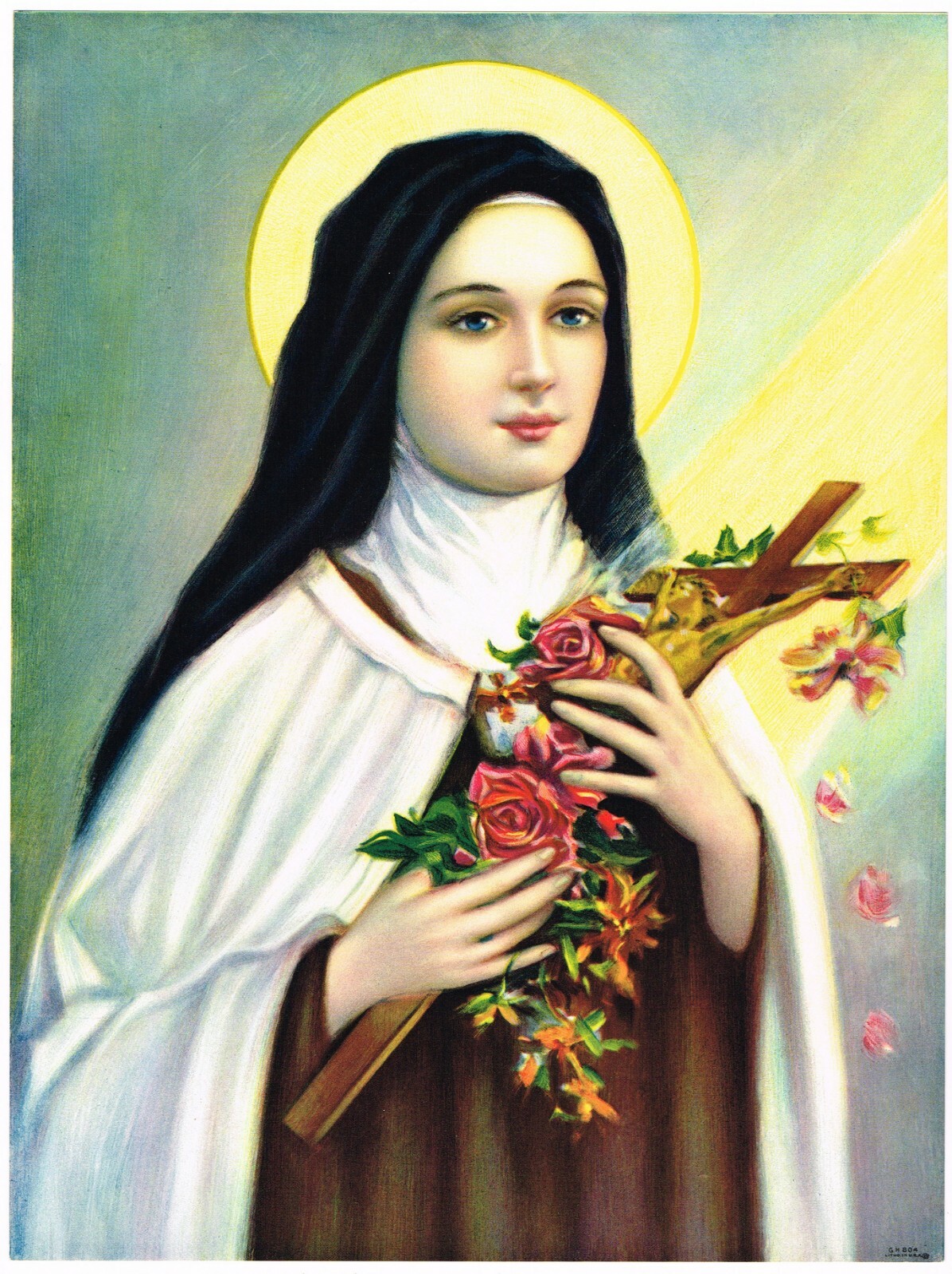 VINTAGE C1930S PRINT RELIGIOUS SAINT THERESE LISIEUX THE LITTLE FLOWER