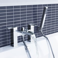 Modern Chrome Bathroom Square Tap Sets | Basin & Bath Taps with Shower & Waste