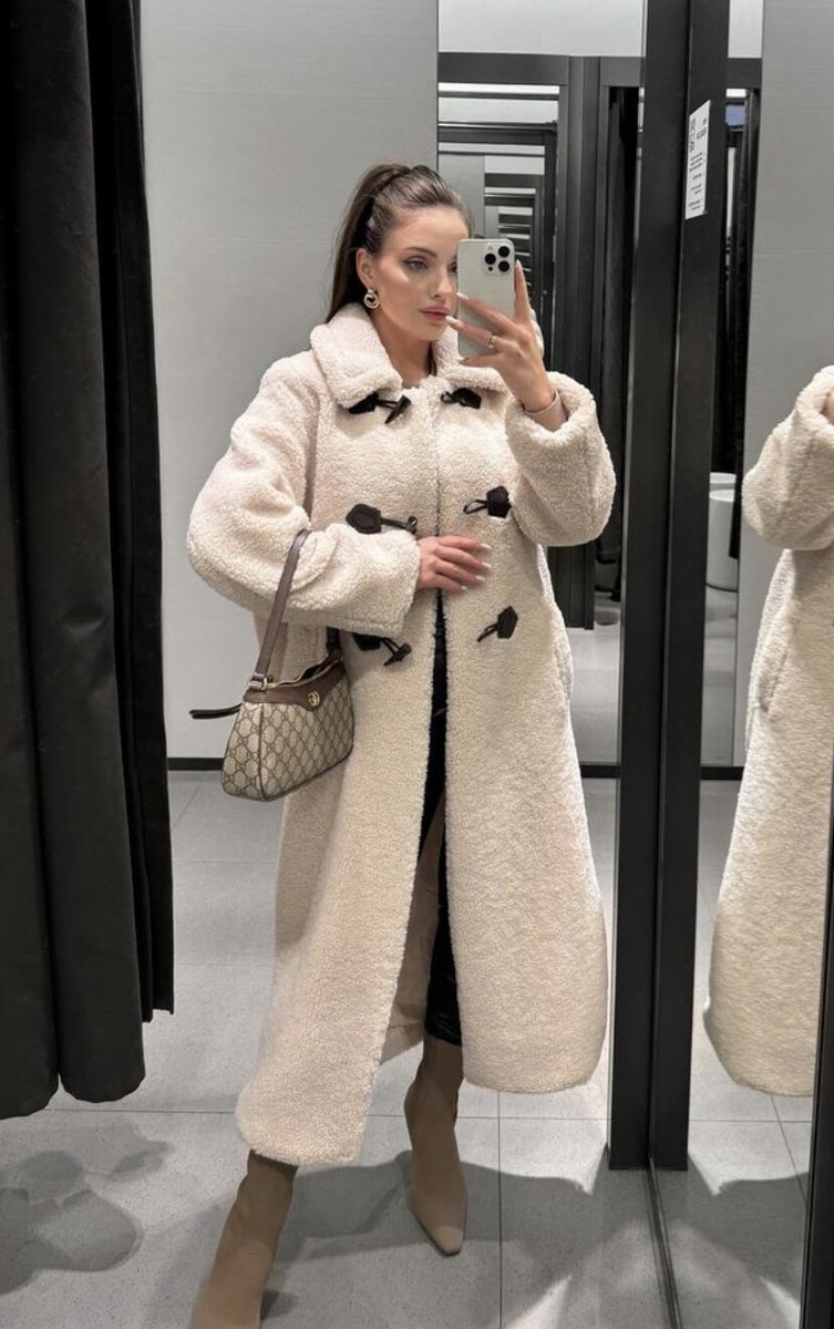 ZARA FAUX SHEARLING TOGGLE COAT ECRU NEW SIZES XS S M L REF. 8372