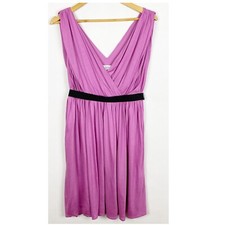 Ann Taylor Loft Pleated V Neck Belted Purple Dress Size Medium