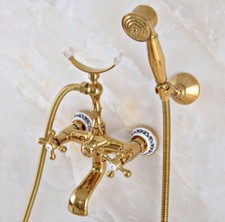 Luxury Bathroom Gold Color Brass Clawfoot Tub Filler Faucet Handshower Zna918