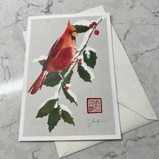 Unicef Winter Cardinals Bird on Holly Merry Christmas Holiday Greetings Card