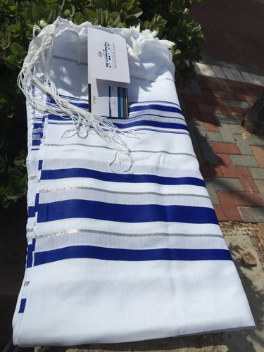 Kosher Tallit Talit Prayer Shawl 55"X73" blue/silver Adult Size # 60 From Israel - 第 7/15 張圖片